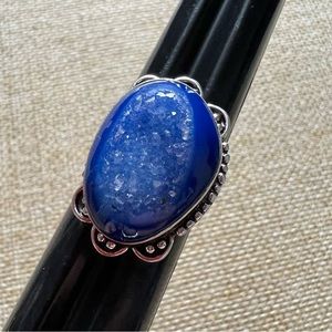 Blue Druzy Ring Size 7.25